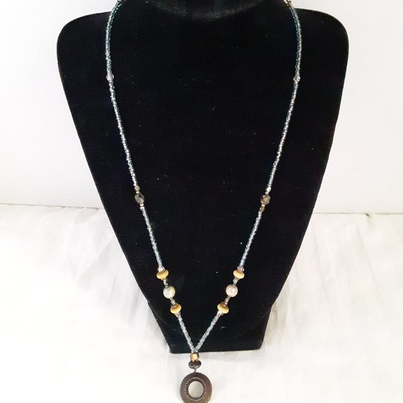 Blue Iridescent Seed Bead Necklace - Picture 6 of 13